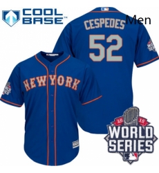 Mens Majestic New York Mets 52 Yoenis Cespedes Authentic Royal Blue Alternate Road Cool Base 2015 World Series MLB Jersey