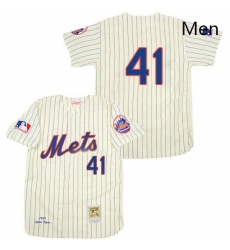 Mens Mitchell and Ness 1969 New York Mets 41 Tom Seaver Authentic Cream Throwback MLB Jersey