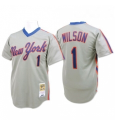 Mens Mitchell and Ness New York Mets 1 Mookie Wilson Authentic Grey Throwback MLB Jersey