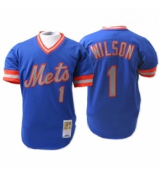 Mens Mitchell and Ness New York Mets 1 Mookie Wilson Replica Blue Throwback MLB Jersey