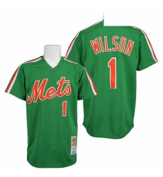 Mens Mitchell and Ness New York Mets 1 Mookie Wilson Replica Green Throwback MLB Jersey