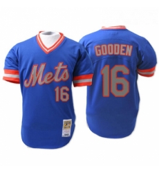 Mens Mitchell and Ness New York Mets 16 Dwight Gooden Replica Blue 1983 Throwback MLB Jersey