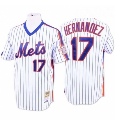 Mens Mitchell and Ness New York Mets 17 Keith Hernandez Replica WhiteBlue Strip Throwback MLB Jersey