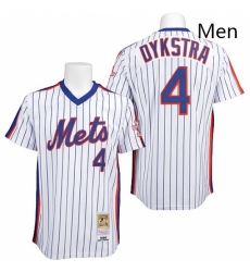 Mens Mitchell and Ness New York Mets 4 Lenny Dykstra Authentic WhiteBlue Strip Throwback MLB Jersey