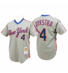 Mens Mitchell and Ness New York Mets 4 Lenny Dykstra Replica Grey Throwback MLB Jersey
