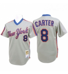 Mens Mitchell and Ness New York Mets 8 Gary Carter Replica Grey Throwback MLB Jersey