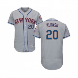 Mens New York Mets 20 Pete Alonso Grey Road Flex Base Authentic Collection Baseball Jersey