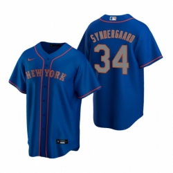 Mens Nike New York Mets 34 Noah Syndergaard Royal Alternate Road Stitched Baseball Jersey 