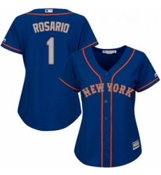 Womens Majestic New York Mets 1 Amed Rosario Authentic Royal Blue Alternate Road Cool Base MLB Jersey 