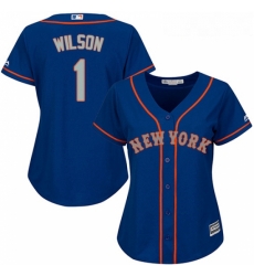 Womens Majestic New York Mets 1 Mookie Wilson Authentic Royal Blue Alternate Road Cool Base MLB Jersey