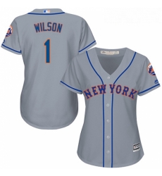 Womens Majestic New York Mets 1 Mookie Wilson Replica Grey Road Cool Base MLB Jersey
