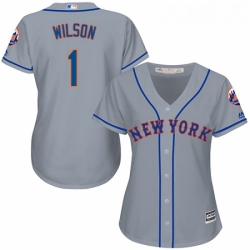 Womens Majestic New York Mets 1 Mookie Wilson Replica Grey Road Cool Base MLB Jersey