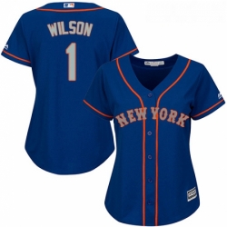Womens Majestic New York Mets 1 Mookie Wilson Replica Royal Blue Alternate Road Cool Base MLB Jersey