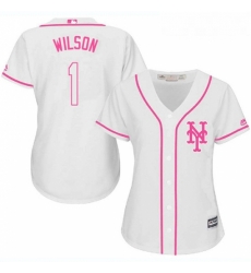 Womens Majestic New York Mets 1 Mookie Wilson Replica White Fashion Cool Base MLB Jersey