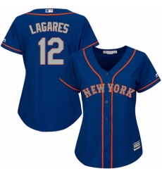 Womens Majestic New York Mets 12 Juan Lagares Replica Royal Blue Alternate Road Cool Base MLB Jersey