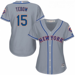 Womens Majestic New York Mets 15 Tim Tebow Replica Grey Road Cool Base MLB Jersey