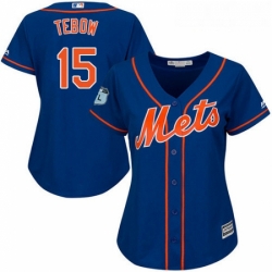 Womens Majestic New York Mets 15 Tim Tebow Replica Royal Blue Alternate Home Cool Base MLB Jersey