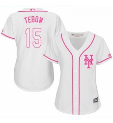 Womens Majestic New York Mets 15 Tim Tebow Replica White Fashion Cool Base MLB Jersey