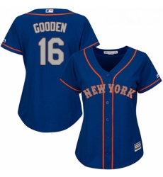 Womens Majestic New York Mets 16 Dwight Gooden Authentic Royal Blue Alternate Road Cool Base MLB Jersey