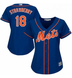 Womens Majestic New York Mets 18 Darryl Strawberry Authentic Royal Blue Alternate Home Cool Base MLB Jersey