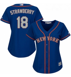 Womens Majestic New York Mets 18 Darryl Strawberry Replica Royal Blue Alternate Road Cool Base MLB Jersey