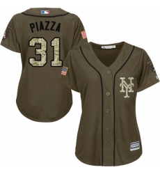 Womens Majestic New York Mets 31 Mike Piazza Authentic Green Salute to Service MLB Jersey