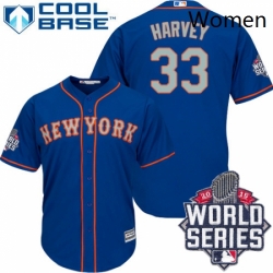 Womens Majestic New York Mets 33 Matt Harvey Authentic BlueGrey NO 2015 World Series MLB Jersey