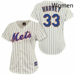 Womens Majestic New York Mets 33 Matt Harvey Authentic CreamBlue Strip MLB Jersey