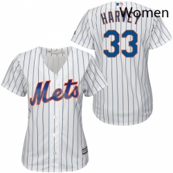 Womens Majestic New York Mets 33 Matt Harvey Authentic WhiteBlue Strip MLB Jersey