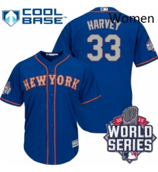 Womens Majestic New York Mets 33 Matt Harvey Replica BlueGrey NO 2015 World Series MLB Jersey