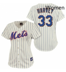 Womens Majestic New York Mets 33 Matt Harvey Replica CreamBlue Strip MLB Jersey