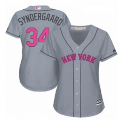 Womens Majestic New York Mets 34 Noah Syndergaard Authentic Grey Mothers Day Cool Base MLB Jersey