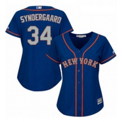 Womens Majestic New York Mets 34 Noah Syndergaard Replica Royal Blue Alternate Road Cool Base MLB Jersey