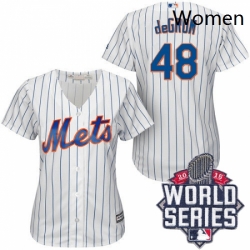Womens Majestic New York Mets 48 Jacob deGrom Authentic WhiteBlue Strip 2015 World Series MLB Jersey