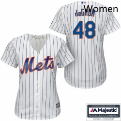 Womens Majestic New York Mets 48 Jacob deGrom Authentic WhiteBlue Strip MLB Jersey