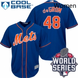 Womens Majestic New York Mets 48 Jacob deGrom Replica Blue 2015 World Series MLB Jersey
