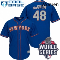 Womens Majestic New York Mets 48 Jacob deGrom Replica BlueGrey NO 2015 World Series MLB Jersey