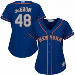 Womens Majestic New York Mets 48 Jacob deGrom Replica BlueGrey NO MLB Jersey