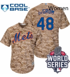 Womens Majestic New York Mets 48 Jacob deGrom Replica Camo 2015 World Series MLB Jersey
