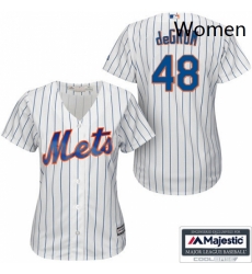 Womens Majestic New York Mets 48 Jacob deGrom Replica WhiteBlue Strip MLB Jersey