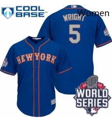 Womens Majestic New York Mets 5 David Wright Authentic BlueGrey NO 2015 World Series MLB Jersey