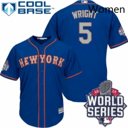 Womens Majestic New York Mets 5 David Wright Authentic BlueGrey NO 2015 World Series MLB Jersey