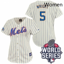 Womens Majestic New York Mets 5 David Wright Authentic CreamBlue Strip 2015 World Series MLB Jersey