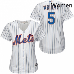 Womens Majestic New York Mets 5 David Wright Authentic WhiteBlue Strip MLB Jersey