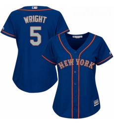 Womens Majestic New York Mets 5 David Wright Replica BlueGrey NO MLB Jersey