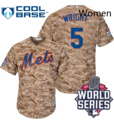 Womens Majestic New York Mets 5 David Wright Replica Camo 2015 World Series MLB Jersey