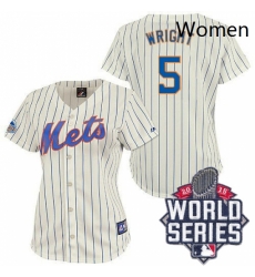 Womens Majestic New York Mets 5 David Wright Replica CreamBlue Strip 2015 World Series MLB Jersey