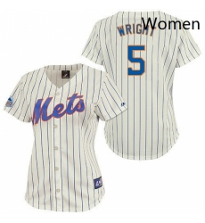 Womens Majestic New York Mets 5 David Wright Replica CreamBlue Strip MLB Jersey