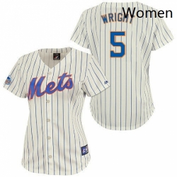 Womens Majestic New York Mets 5 David Wright Replica CreamBlue Strip MLB Jersey