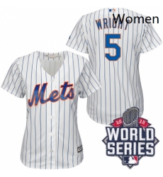 Womens Majestic New York Mets 5 David Wright Replica WhiteBlue Strip 2015 World Series MLB Jersey